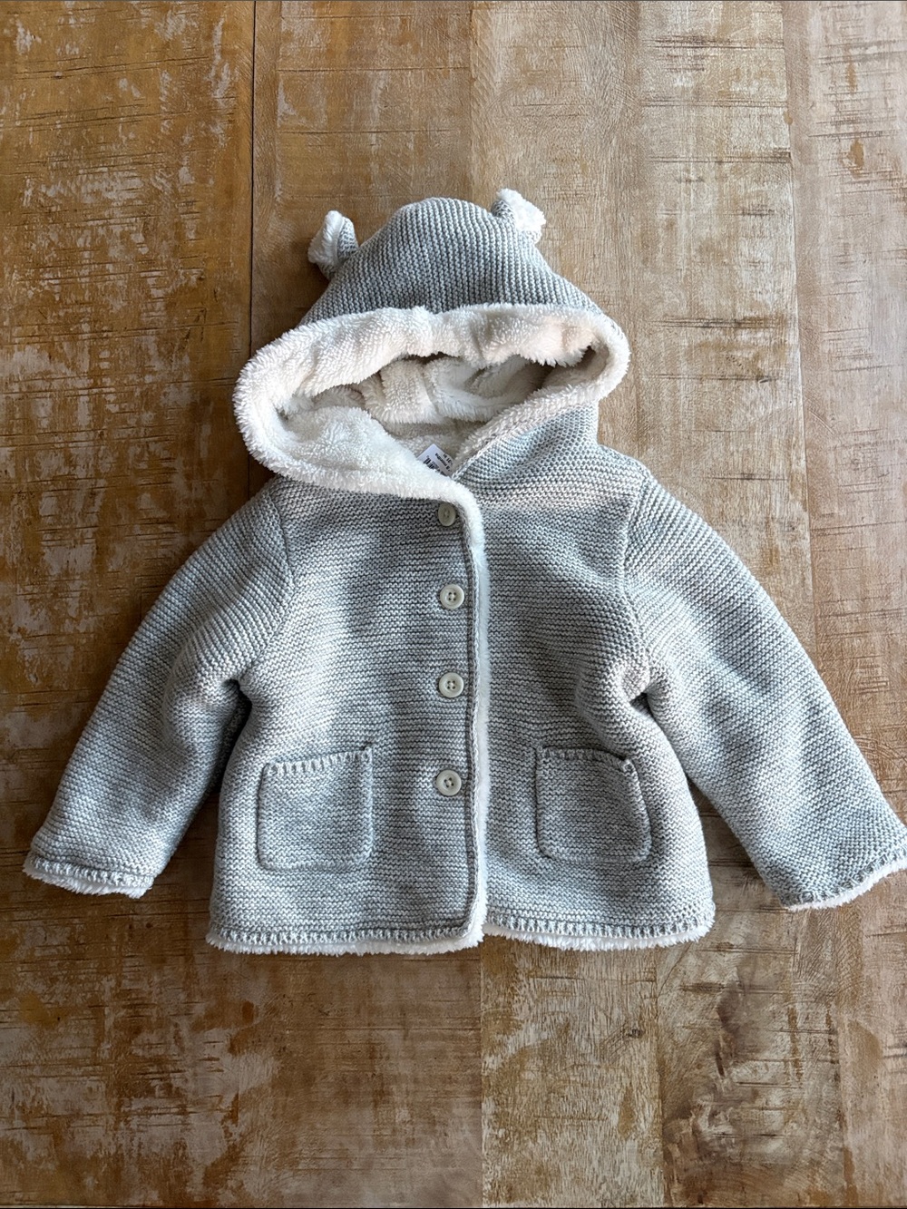 NWT Gap Cozy Hooded Knit Sweater with Sherpa Lining 12-18m